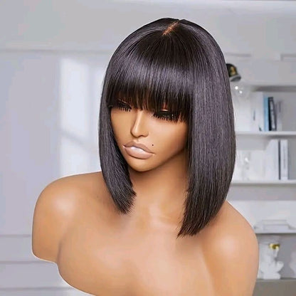 Bob wig à frange coupe chinoise  lisse virgin hair