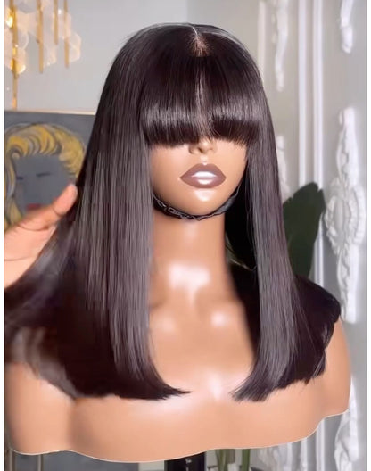 Bob wig à frange coupe chinoise  lisse virgin hair